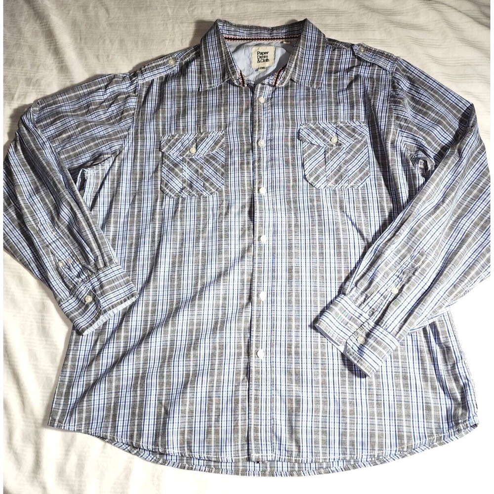 Paper Denim & Cloth Shirt Mens 2XL Purple Plaid Button Down Long Sleeve Collared